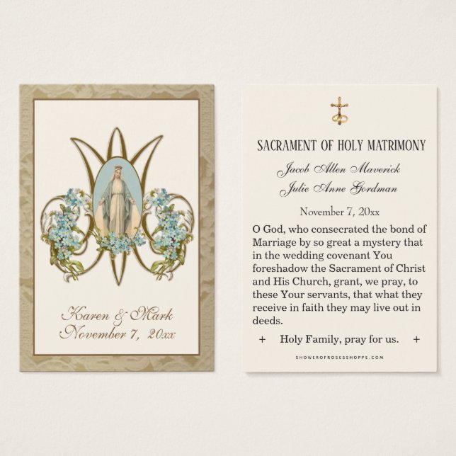 Elegant Gold Virgin Mary Wedding Holy Cards (Front & Back)