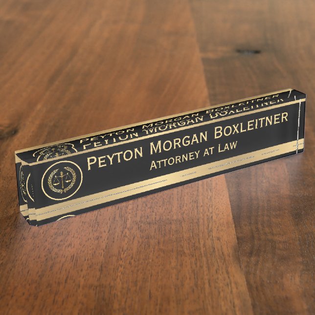 Elegant Gold w Black and Scales of Justice Lawyer Nameplate (Side)