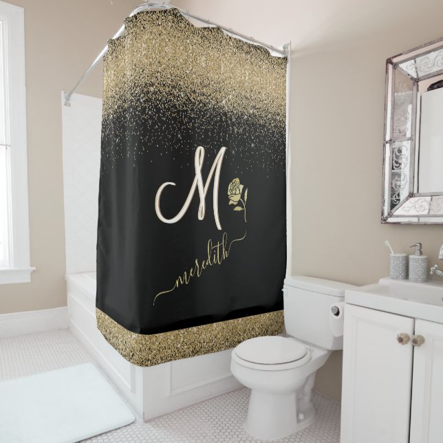 Elegant Gold w/Black Custom Monogram Name Rose Sho (In Situ)