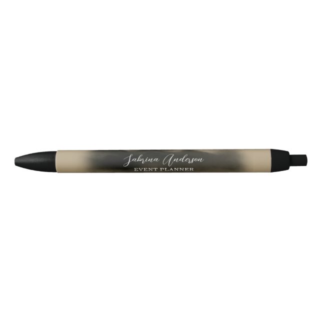 Elegant Gold Watercolor Abstract Script Signature Black Ink Pen (Front)