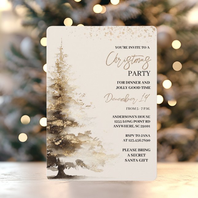 Elegant Gold Watercolor Christmas Party Invitation (Creator Uploaded)