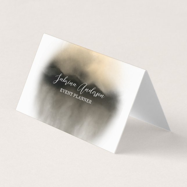 Elegant Gold Watercolor Elliptical Abstract Folded Business Card (Front)