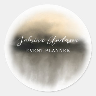 Elegant Gold Watercolor Elliptical Abstract Script Classic Round Sticker