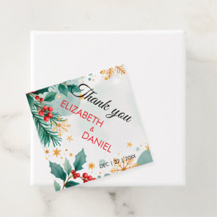 Elegant Gold Watercolor Holly Christmas Favor Tags