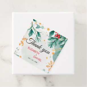 Elegant Gold Watercolor Holly Christmas Favor Tags