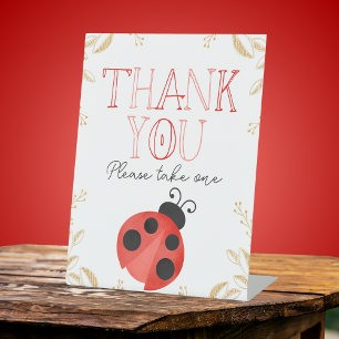 Elegant Gold & Watercolor Ladybug Thank You Favour Pedestal Sign