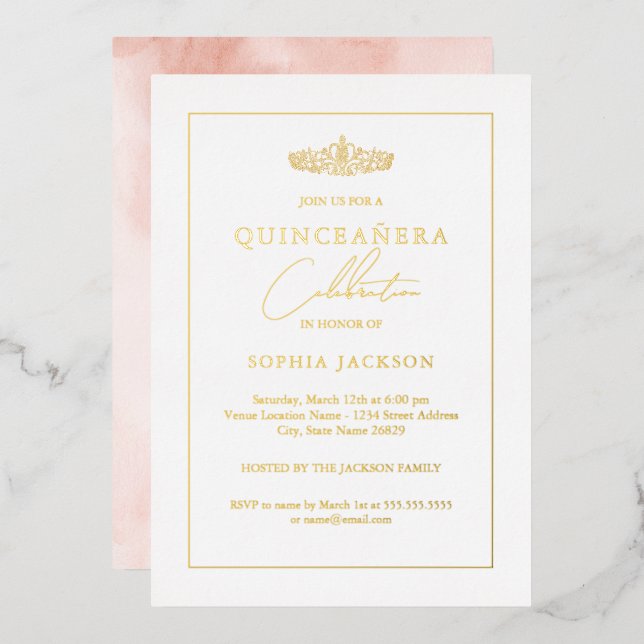 Elegant Gold Watercolor Quinceanera Birthday  (Front/Back)