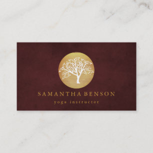 Elegant Gold Watercolor Tree Yoga and Meditation B Business Card