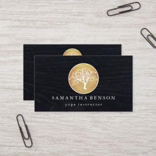 Elegant Gold Watercolor Tree Yoga and Meditation  Business Card