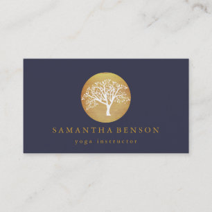Elegant Gold Watercolor Tree Yoga and Meditation Business Card
