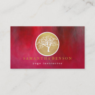 Elegant Gold Watercolor Tree Yoga and Meditation Business Card
