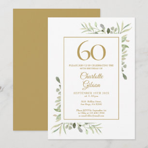 Elegant Gold Watercolour Greenery 60th Birthday Invitation
