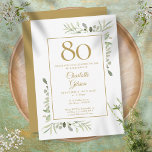 Elegant Gold Watercolour Greenery 80th Birthday Invitation<br><div class="desc">Featuring delicate watercolour leaves,  this chic 80th birthday invitation can be personalised with your special birthday celebration information,  with a golden background on the reverse. Designed by Thisisnotme©</div>