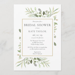 Elegant Gold Watercolour Greenery Bridal Shower Invitation