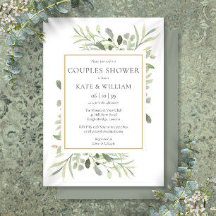 Elegant Gold Watercolour Greenery Couples Shower Invitation