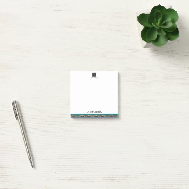 Elegant Gold Wave Blue Teal Logo Post-it Notes (Office)