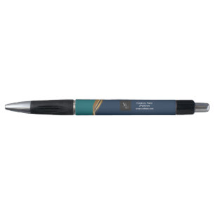 Elegant Gold Wave Blue Teal with Business Logo Pen