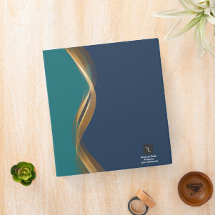 Elegant Gold Wave Blue Teal with Logo Binder