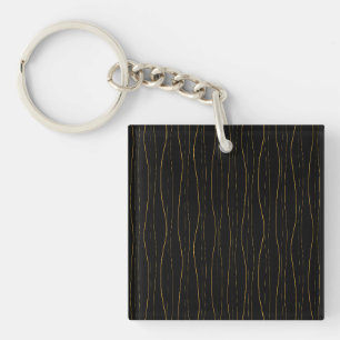 Elegant Gold Wavy Lines Pattern Keychain