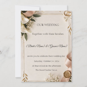 Elegant Gold Wax Seal Botanical Calla Lily Wedding Invitation