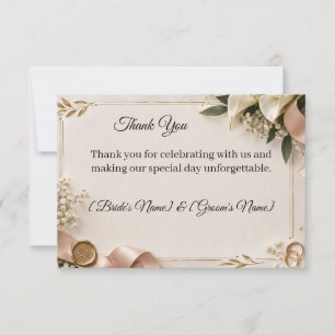 Elegant Gold Wax Seal Botanical Wedding Thank You Card