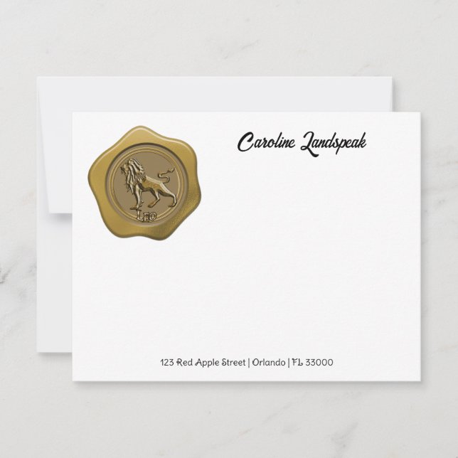 Elegant Gold Wax Seal with Leo Card (Front)