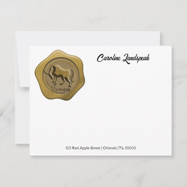 Elegant Gold Wax Seal with Taurus Card (Front)