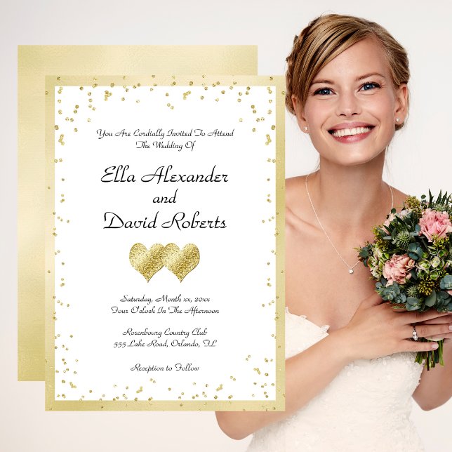 Elegant Gold Wedding Hearts Invitation (Creator Uploaded)