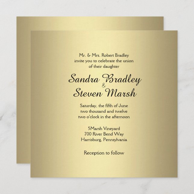 Elegant Gold Wedding Invitation (Front/Back)