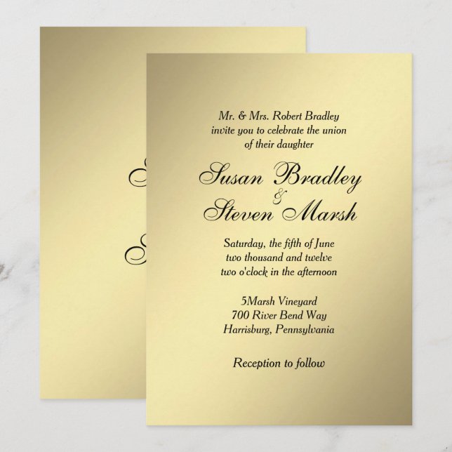 Elegant Gold Wedding Invitation (Front/Back)