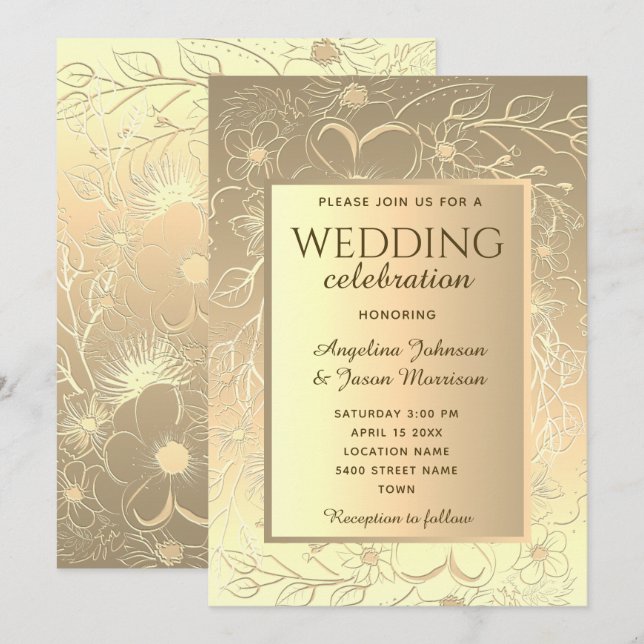 Elegant Gold Wedding Invitation (Front/Back)