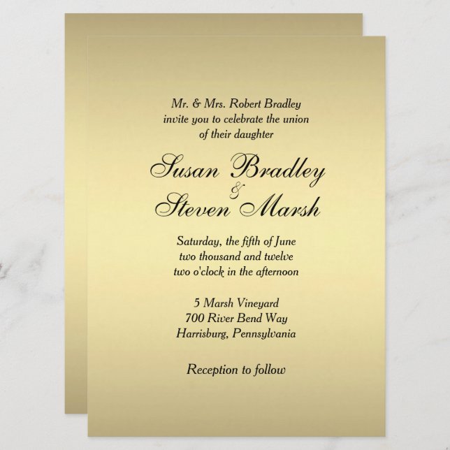 Elegant Gold Wedding Invitation (Front/Back)