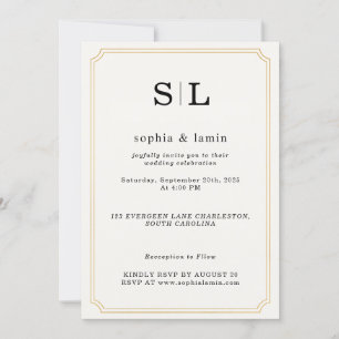 Elegant Gold Wedding Invitation with Monogram