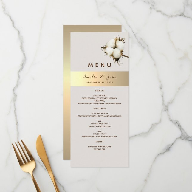 Elegant Gold Wedding Menu (Front/Back In Situ)