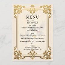 Elegant Gold Wedding Menu Card Luxury Reception
