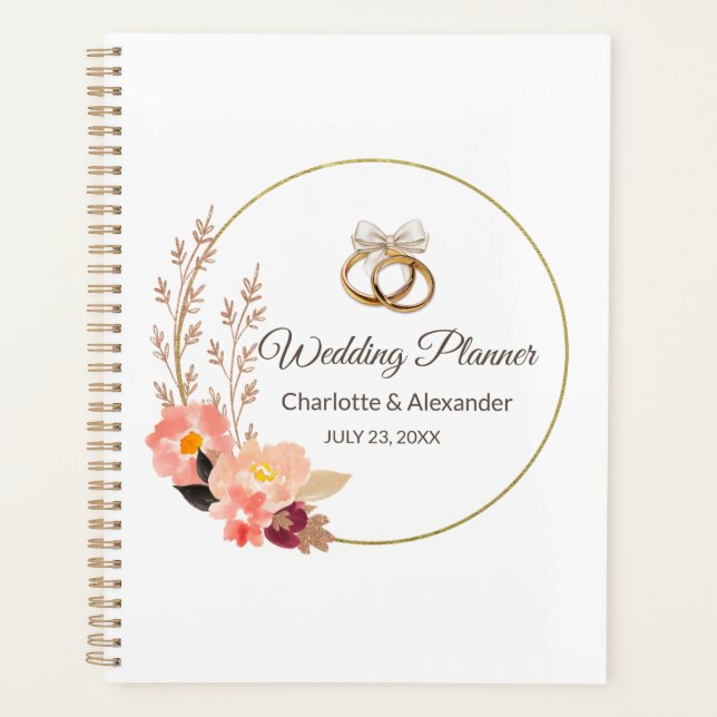 Elegant Gold Wedding Rings Personalized Planner (Front)