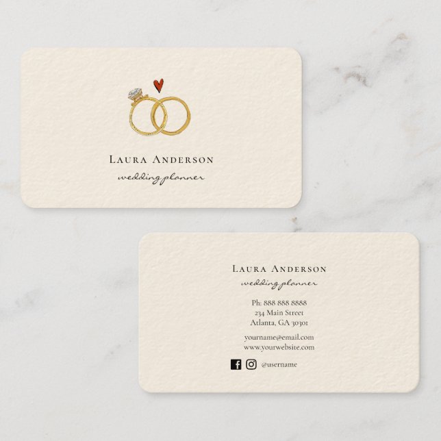 Elegant gold Wedding rings Wedding Planner  Business Card (Front/Back)