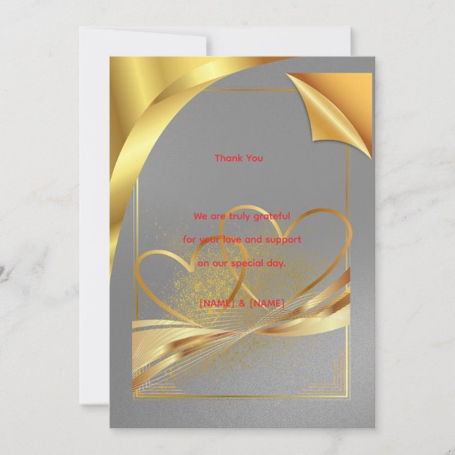 Elegant Gold Wedding Thank You Card | Editable  (Front)