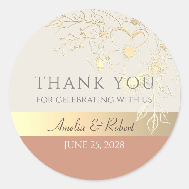 Elegant Gold Wedding Thank You Classic Round Sticker (Front)