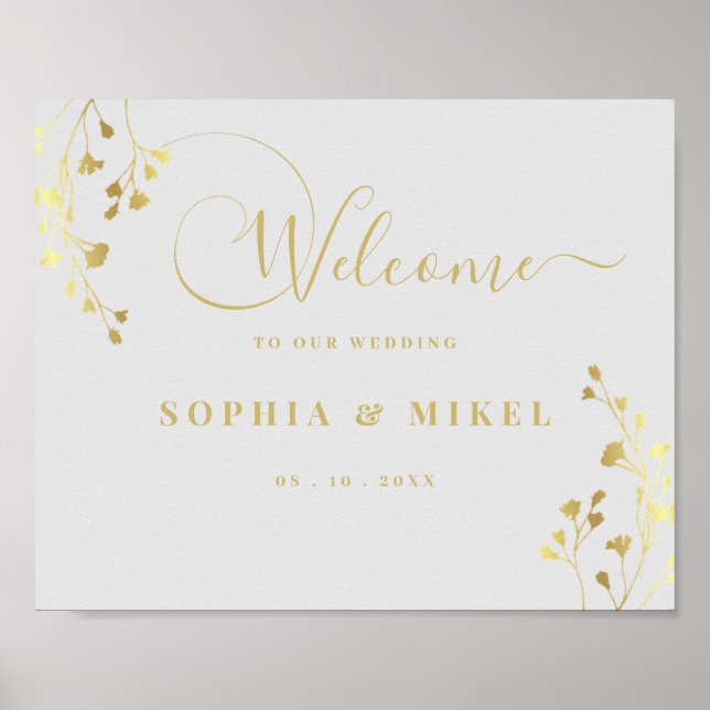 Elégant Gold Welcome & Floral Mariage Affiche de b (Devant)