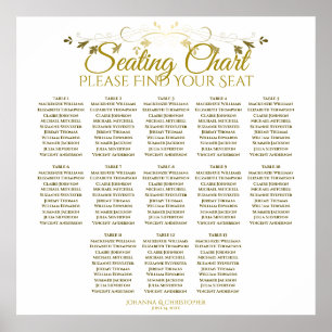 Elegant Gold White 13 Table Wedding Seating Chart