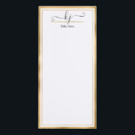 Elegant Gold White 2 Monogram Script Name Magnetic Magnetic Notepad<br><div class="desc">Modern, Elegant Calligraphy 2 Monogram Script Gold and White Name Custom Personalized Note cards. It features faux gold foil frame on white background. You can customize this notepad with your name, 2 monogram initial (hand lettered calligraphy script). If you do not need personalize you can delete it. Perfect for teachers,...</div>