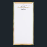 Elegant Gold White 2 Monogram Script Name Magnetic Notepad<br><div class="desc">Modern, Elegant 2 Monogram Calligraphy Script Name Custom Personalized Note cards. It features faux gold foil frame on white background. You can customize this notepad with your name, 2 monogram initial (hand lettered calligraphy script). If you do not need personalize you can delete it. Perfect for teachers, networking, entrepreneur, beauty...</div>