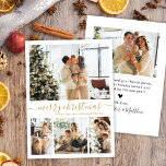 Elegant Gold White 4 Photo Collage Christmas Holid Holiday Card<br><div class="desc">Minimalist, Elegant Calligraphy White and Gold 4 Photo Collage Merry Christmas Script Holiday Card. This festive, simple, whimsical four (4) photo holiday card template features a pretty photo collage and says „Merry Christmas”! The „Merry Christmas” greeting text is written in a beautiful hand lettered swirly swash-tail font type in gold...</div>