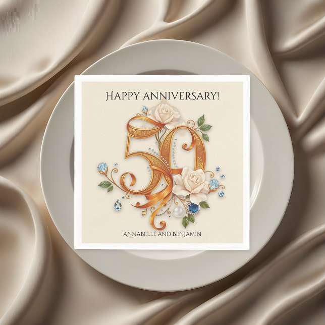 Elegant Gold & White 50th Wedding Anniversary Napkin (Creator Uploaded)
