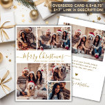 Elegant Gold White 5 Photo Collage Christmas  Holiday Card<br><div class="desc">Modern Simple Elegant Calligraphy Gold and White 5 Photo Collage Merry Christmas Script Holiday Card. PLEASE NOTE, THESE 6.5" X 8.75" SIZE CARDS ARE LARGER THAN AVERAGE, DUE TO THE LARGER CARD SIZE, IT'S ALMOST CERTAIN THAT THE POSTAGE COSTS WILL BE HIGHER. IF YOU PREFER THE STANDARD 5X7" SIZE, YOU...</div>