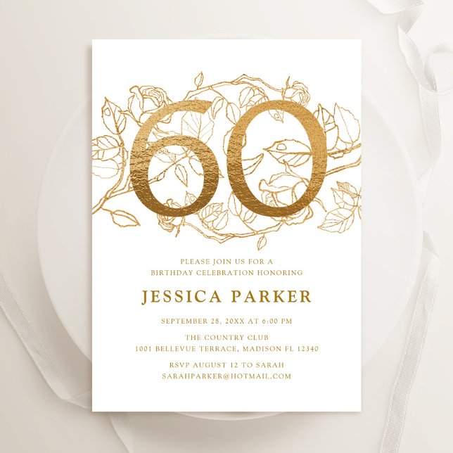 Elegant Gold White 60th Birthday Invitation (Creator Uploaded)