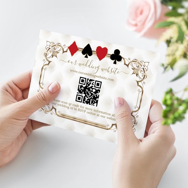 Elegant Gold White Art Deco QR Code Wedding  Enclosure Card (Creator Uploaded)
