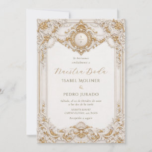 Elegant Gold & White Baroque Nuestra Boda Wedding Invitation
