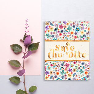 Elegant Gold White Beige Wildflower Save the Date Postcard